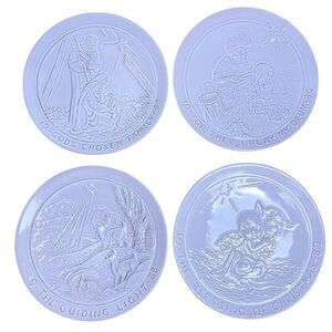 Vintage Frankoma White Glazed Christmas Plates‎ Set of 4 • 8½″ • 1980s Pottery